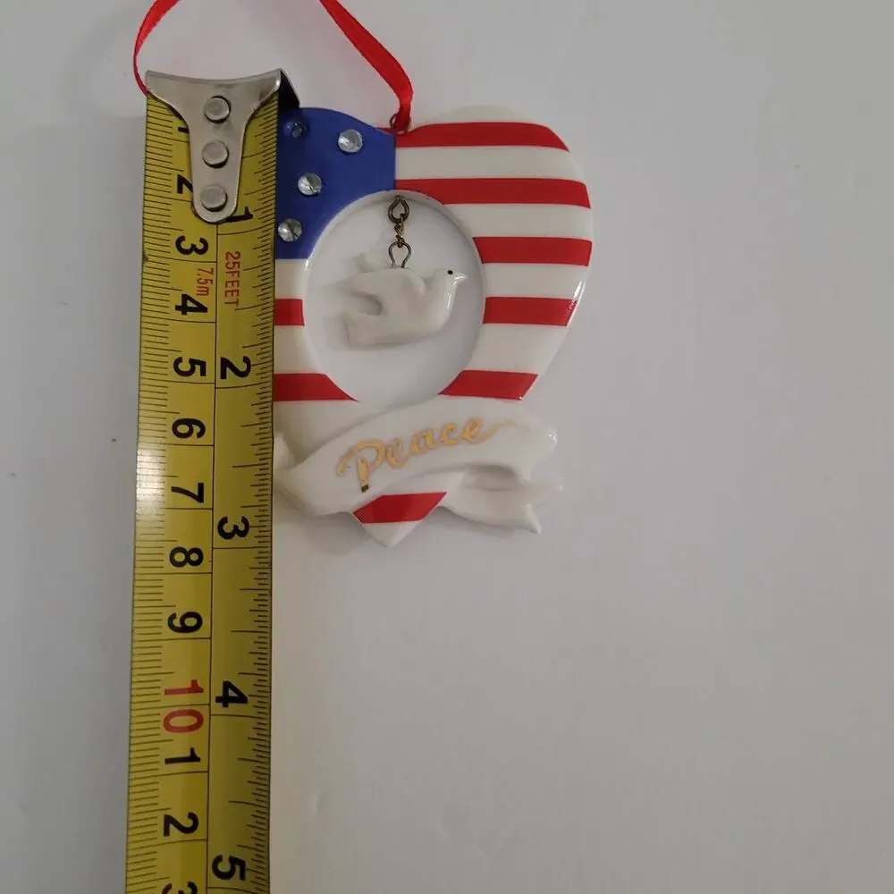Heart Shaped American Flag Christmas Ornament with Dove